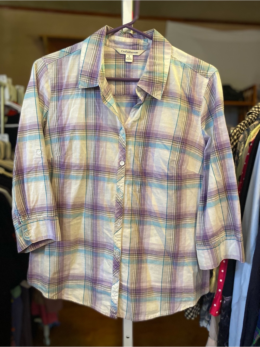 croft & barrow Lavender and Blue Plaid Button-Down Shirt